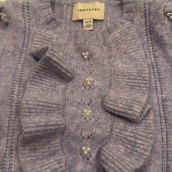 Industry Gray Ruffled Sweater with Pearl Embellishments size XS - Picture 4 of 6